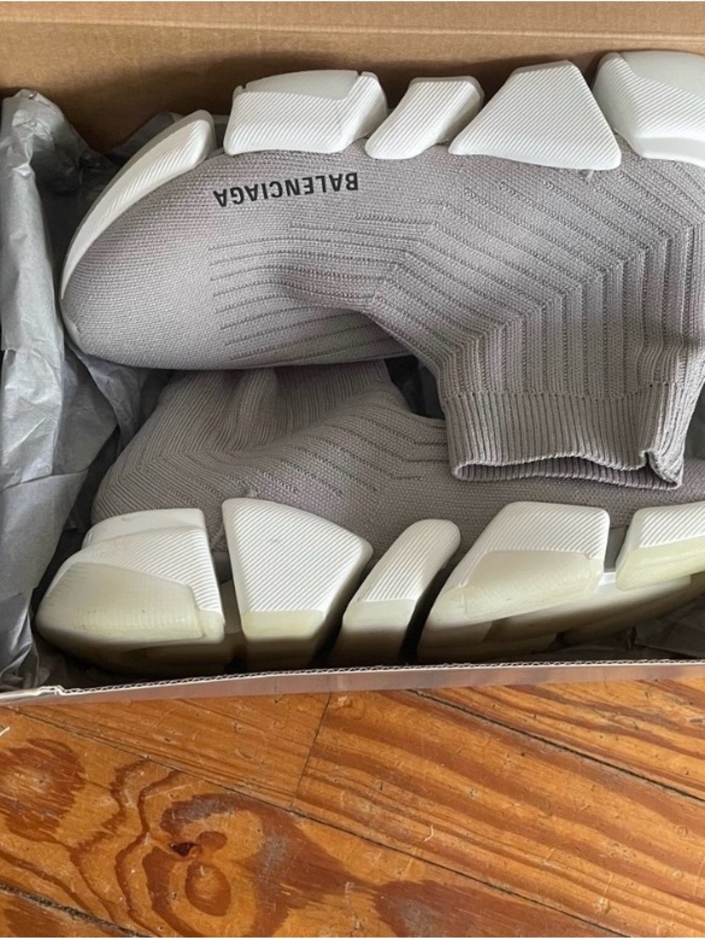 Balenciaga Sock Sneakers in Light Gray and White